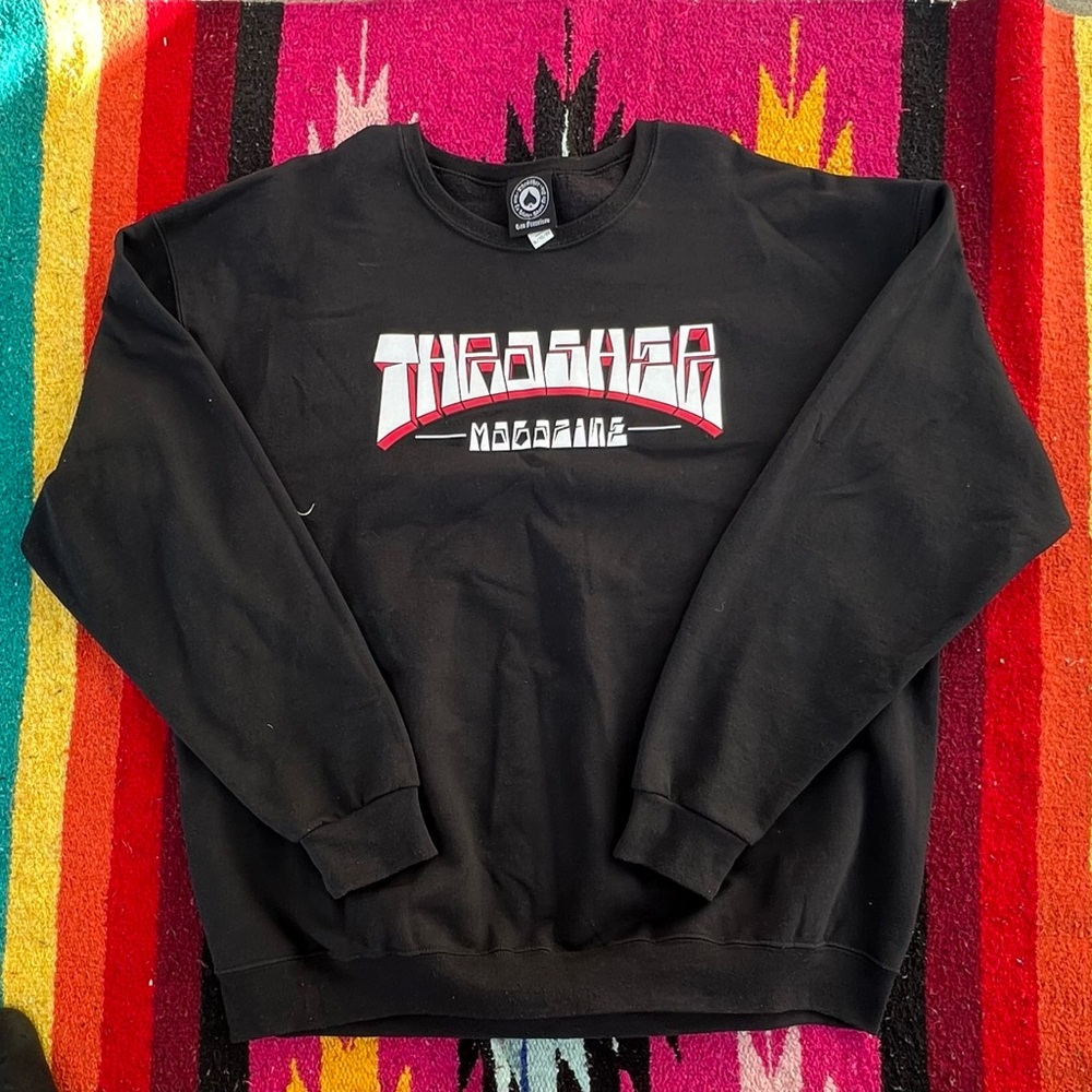 Thrasher Skateboarding Firme Logo Black Crewneck Pullover Sweater Red Accents XL